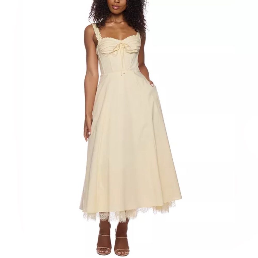 Alex & Sophia Juniors' Ruched-Front Butter Yellow Midi Dress